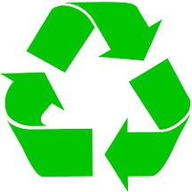 A graphic with the three green, bent arrows that signify recycling forming a triangle as each arrow bends and points toward the next arrow.