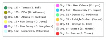 Map-Legend A U.S. map with states and regions color-coded to reflect the various sales reps that represent each area – which is described in more specific detail in the body of this article.