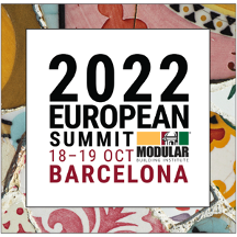 MBI’s poster for the 2022 European Summit written in black with supporting details in maroon and the MBI logo on the right in a white box on top of a colorful background print.