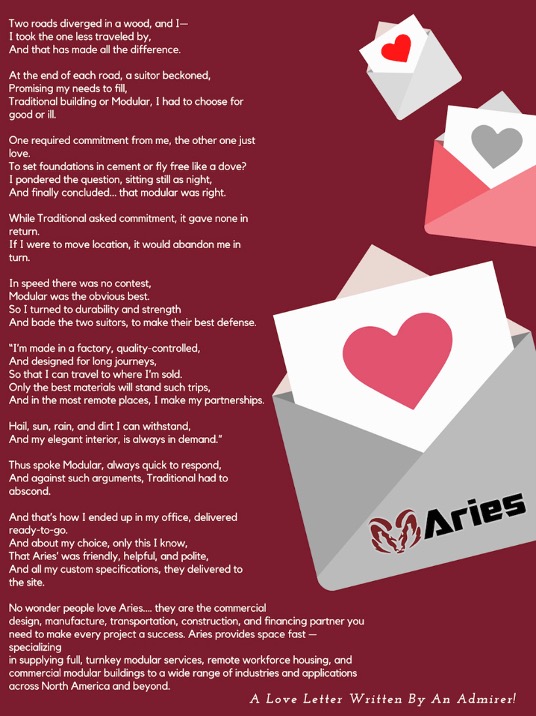 A free verse poem from an admirer written in white font with a maroon-colored background. There are 3 opened envelopes, each with a paper that has a big drawing of a heart on it, in red, grey and pink. The red ram Aries’ logo in on the biggest envelope.