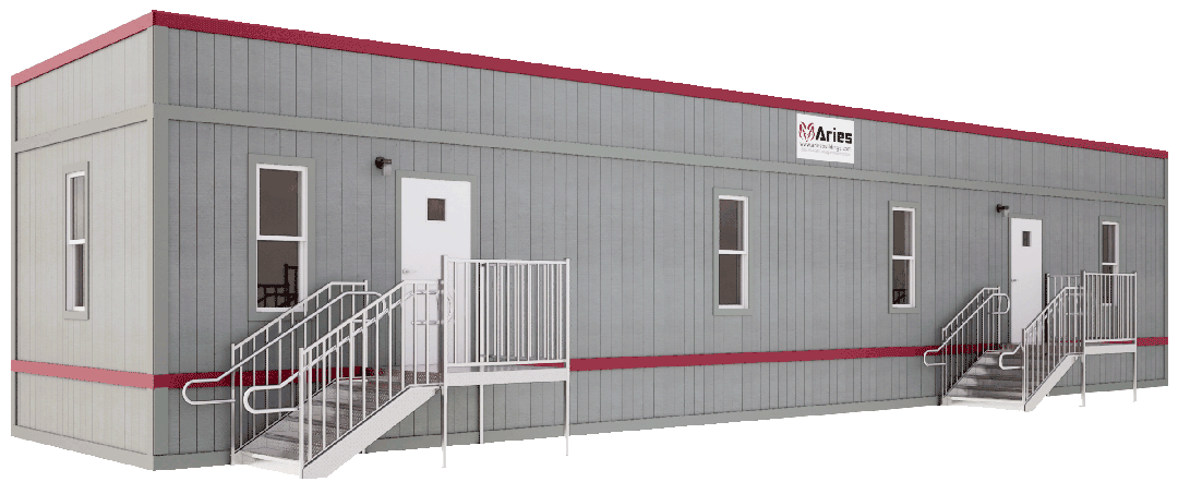 A 3D render of a mobile office building from Aries Buildings