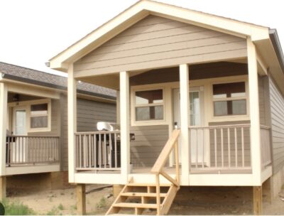 A photograph of a polished modular home at one of the Aries Residence Suites North Dakota locations.