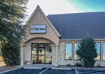 Picture of the front of the Aries Buildings office in Grandbury, TX.