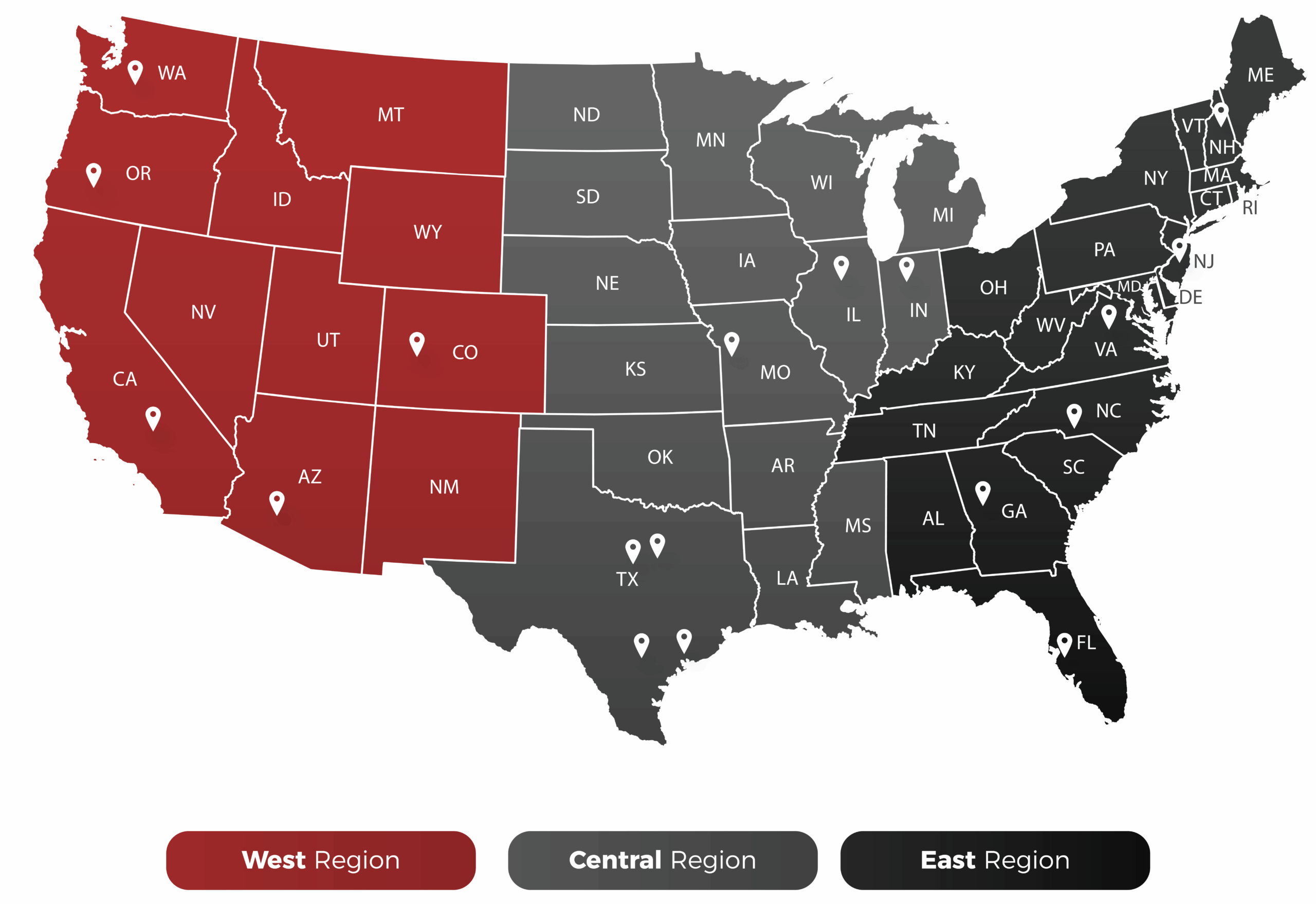 A labeled map of the United States shows the distribution of Aries Buildings' locations, supporting nationwide deployment of mobile offices for business.