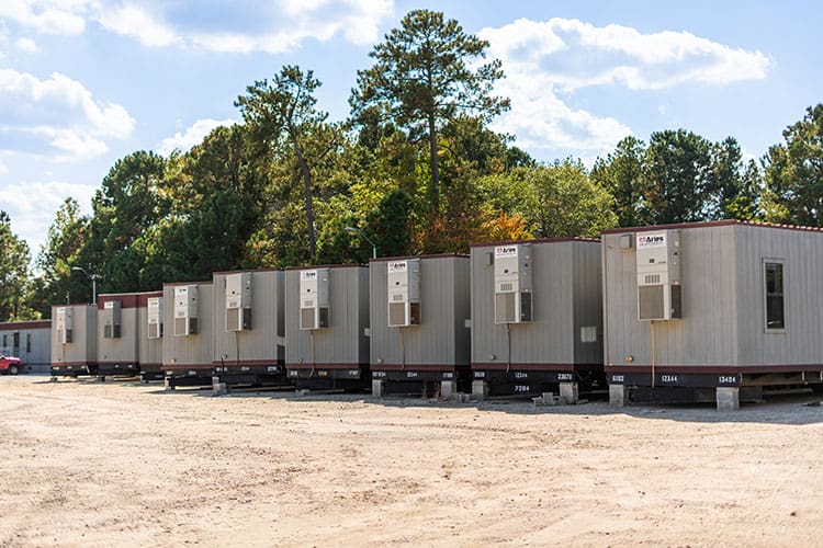 A group of modular buildings in the Aries Yard in Clayton, North Carolina.