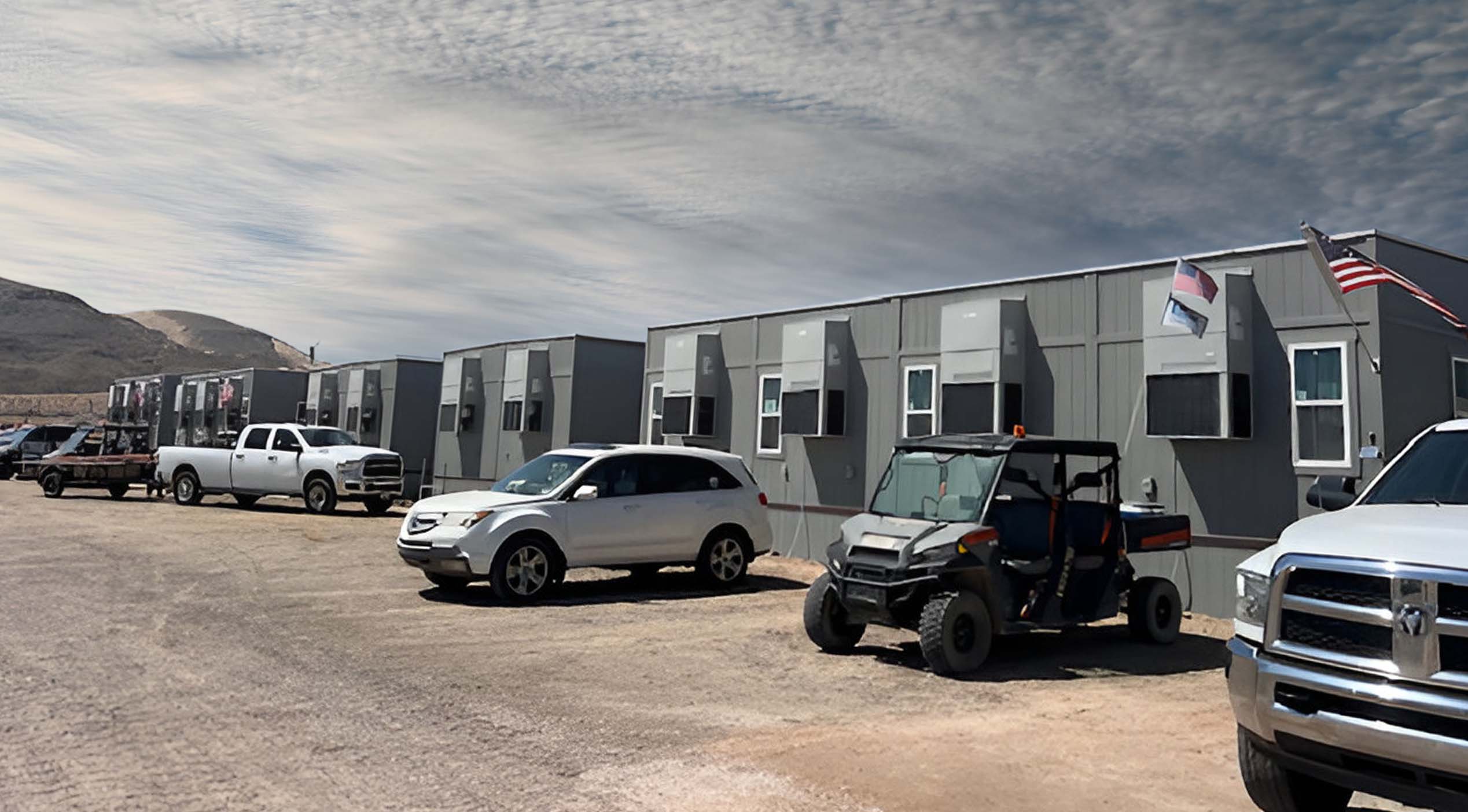 A picture of several Aries modular buildings in a row in a data center in New Mexico.