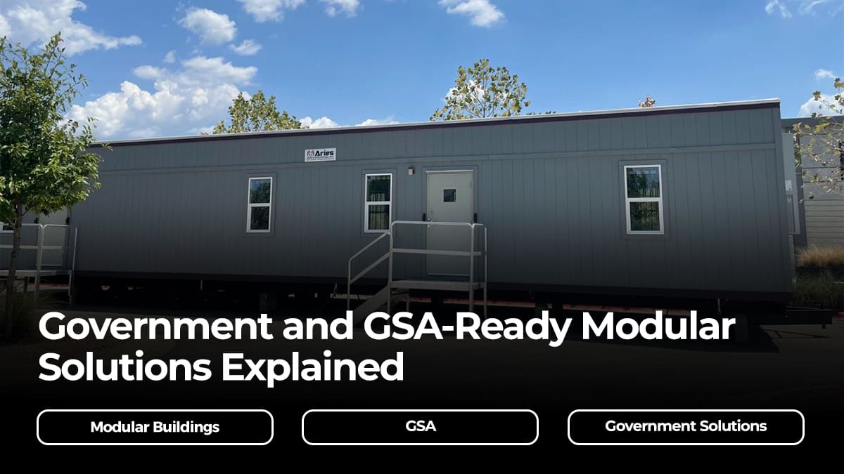 Government and GSA-ready modular building exterior with entry stairs and windows.